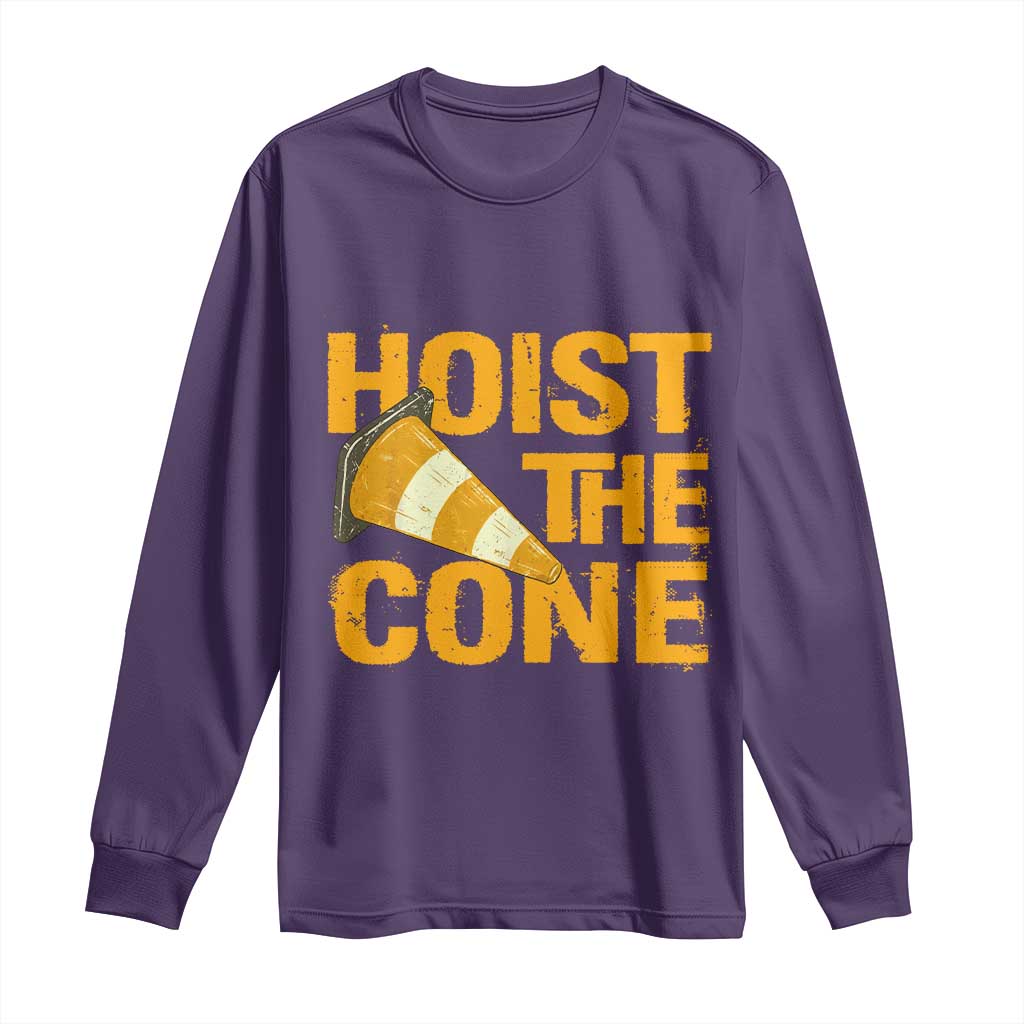 Vintage Hoist The Cone Distressed Graphic Long Sleeve Shirt Funny Sports Meme Baseball Fan Victory Celebration