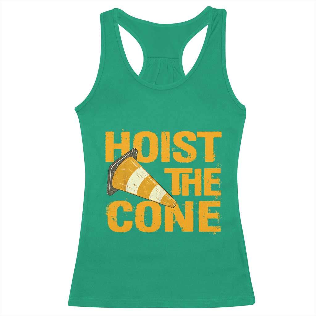 Vintage Hoist The Cone Distressed Graphic Racerback Tank Top Funny Sports Meme Baseball Fan Victory Celebration