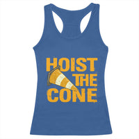 Vintage Hoist The Cone Distressed Graphic Racerback Tank Top Funny Sports Meme Baseball Fan Victory Celebration