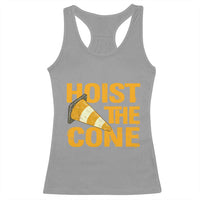 Vintage Hoist The Cone Distressed Graphic Racerback Tank Top Funny Sports Meme Baseball Fan Victory Celebration
