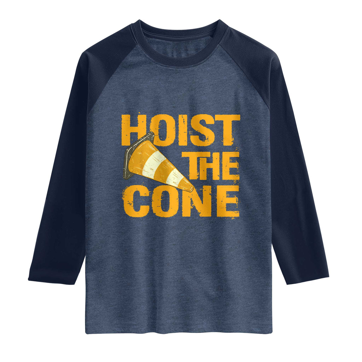 Vintage Hoist The Cone Distressed Graphic Raglan Shirt Funny Sports Meme Baseball Fan Victory Celebration