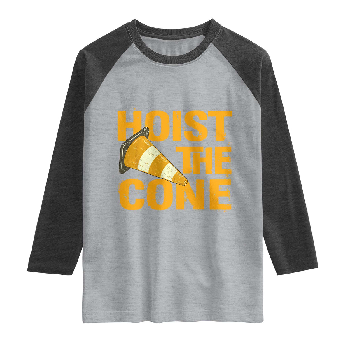 Vintage Hoist The Cone Distressed Graphic Raglan Shirt Funny Sports Meme Baseball Fan Victory Celebration