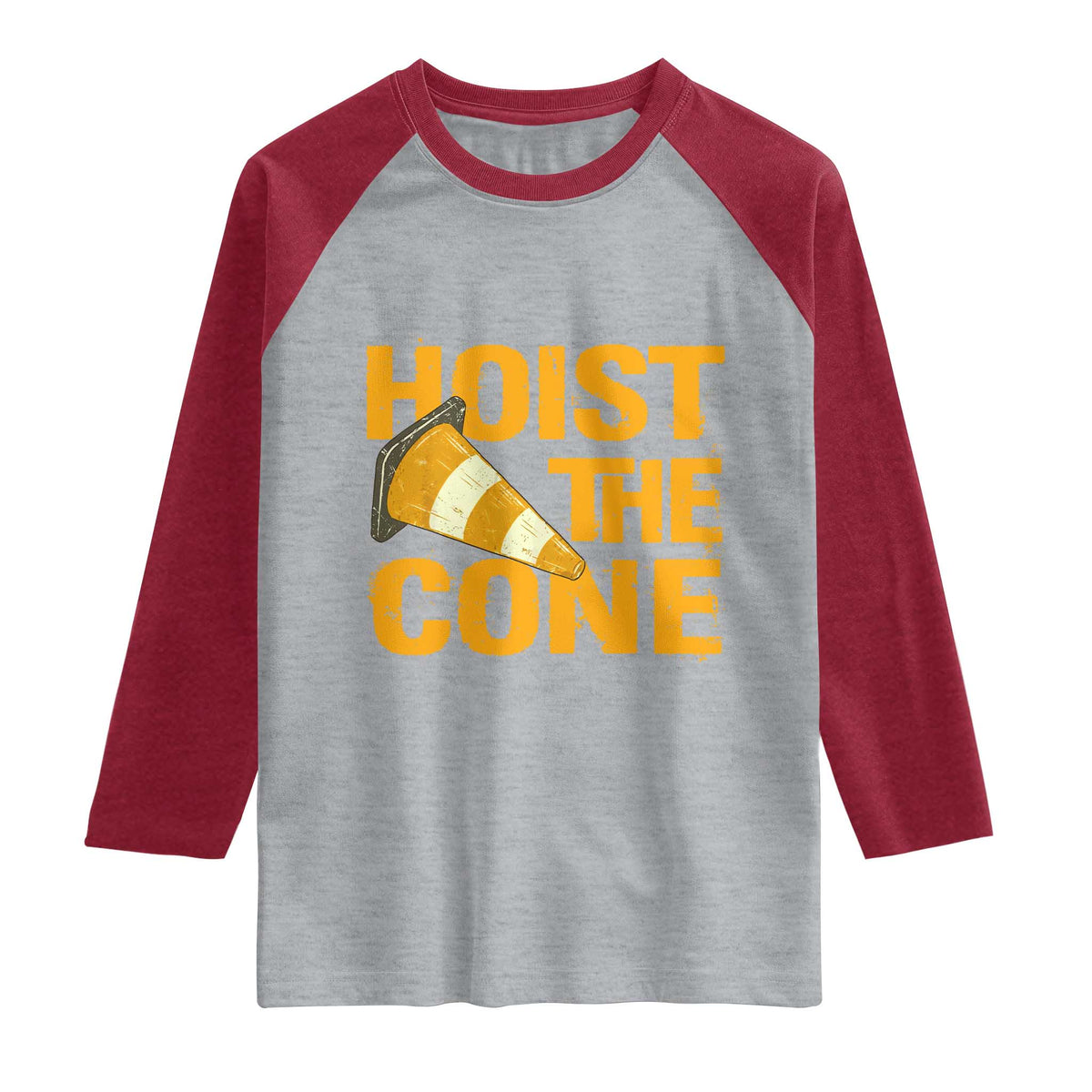 Vintage Hoist The Cone Distressed Graphic Raglan Shirt Funny Sports Meme Baseball Fan Victory Celebration