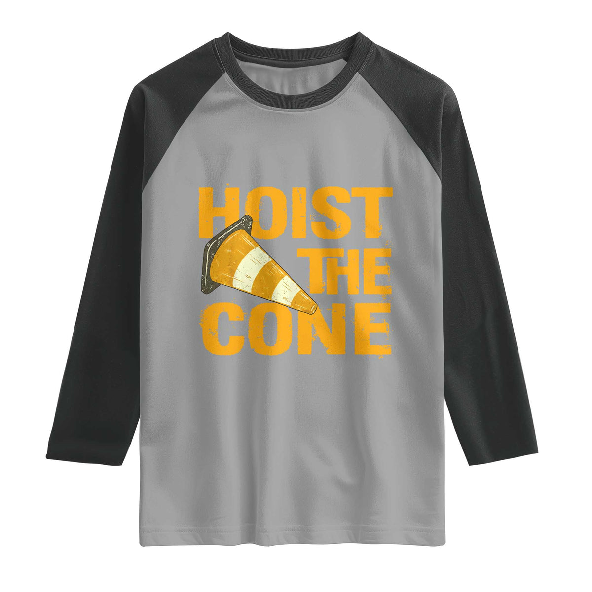 Vintage Hoist The Cone Distressed Graphic Raglan Shirt Funny Sports Meme Baseball Fan Victory Celebration