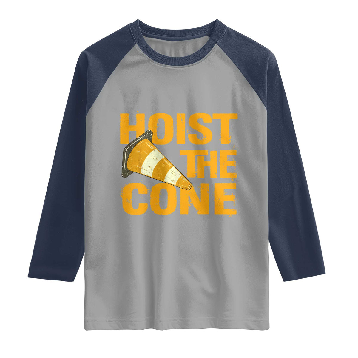 Vintage Hoist The Cone Distressed Graphic Raglan Shirt Funny Sports Meme Baseball Fan Victory Celebration