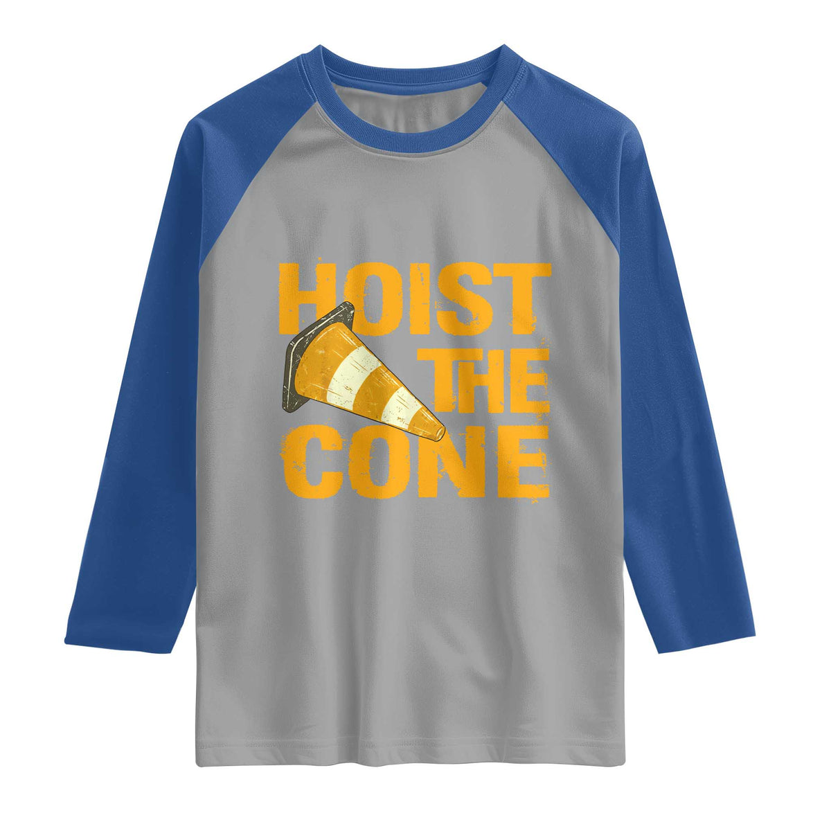 Vintage Hoist The Cone Distressed Graphic Raglan Shirt Funny Sports Meme Baseball Fan Victory Celebration