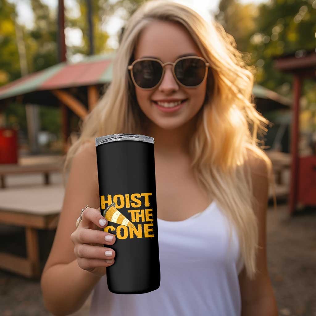 Vintage Hoist The Cone Distressed Graphic Skinny Tumbler Funny Sports Meme Baseball Fan Victory Celebration