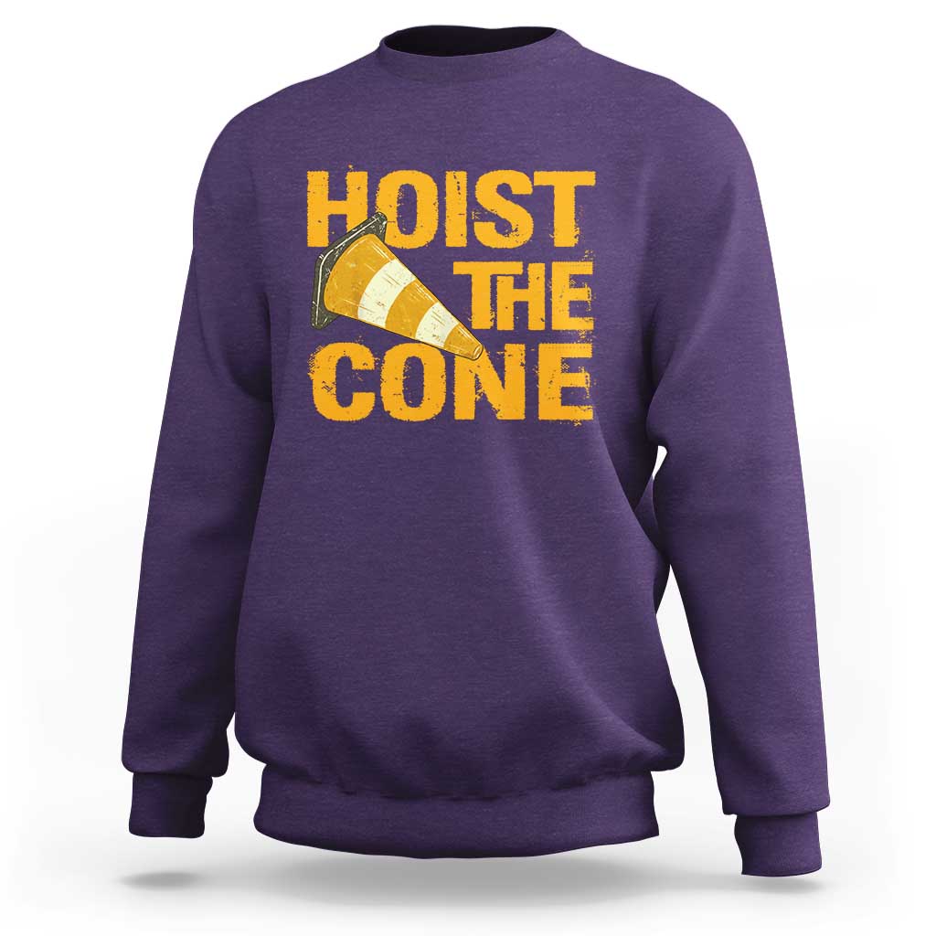 Vintage Hoist The Cone Distressed Graphic Sweatshirt Funny Sports Meme Baseball Fan Victory Celebration