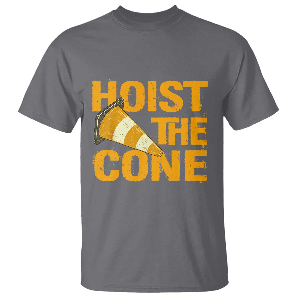 Vintage Hoist The Cone Distressed Graphic T Shirt Funny Sports Meme Baseball Fan Victory Celebration