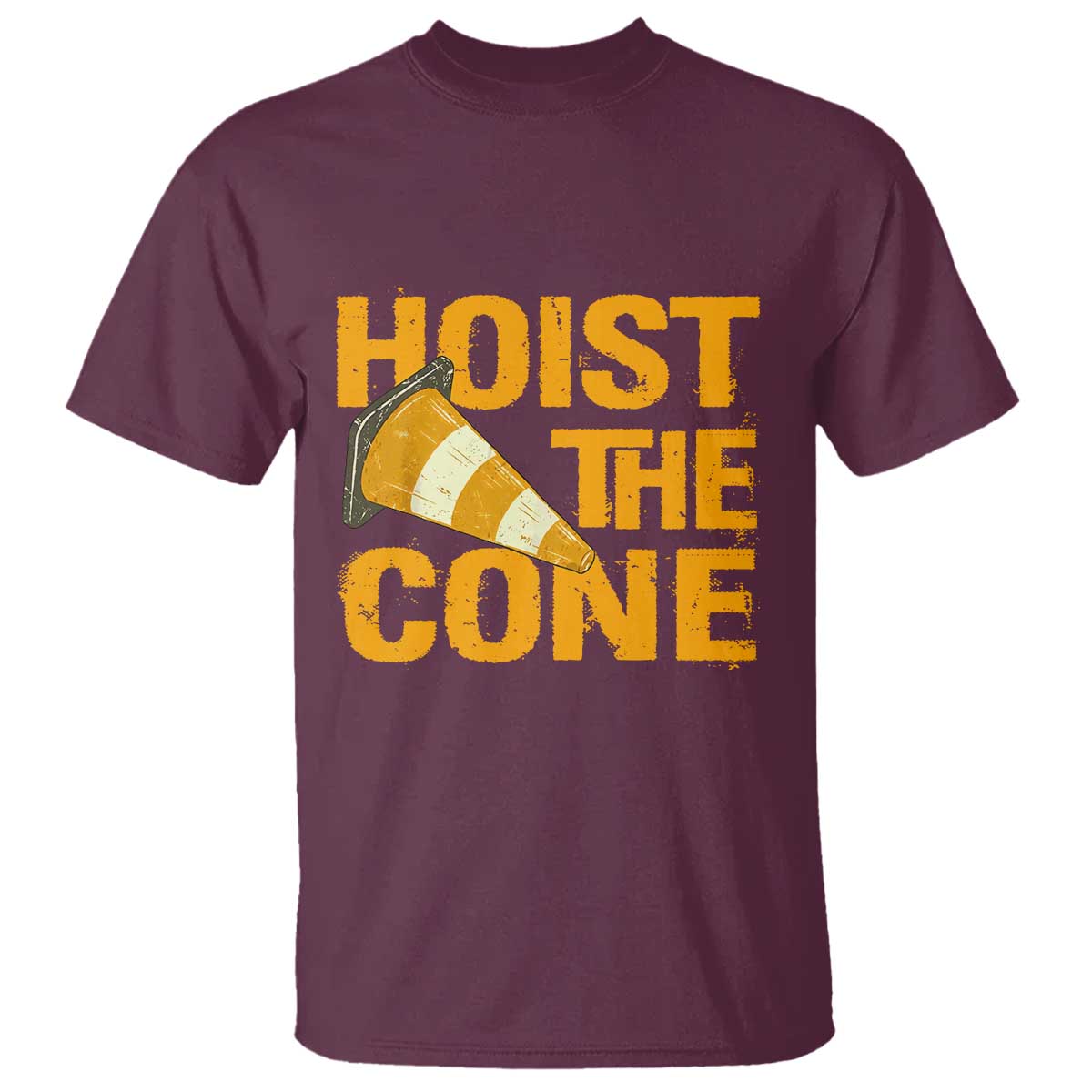 Vintage Hoist The Cone Distressed Graphic T Shirt Funny Sports Meme Baseball Fan Victory Celebration