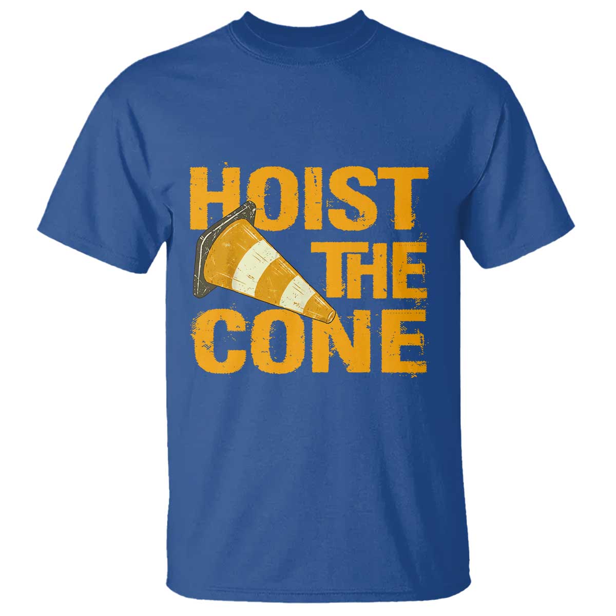 Vintage Hoist The Cone Distressed Graphic T Shirt Funny Sports Meme Baseball Fan Victory Celebration