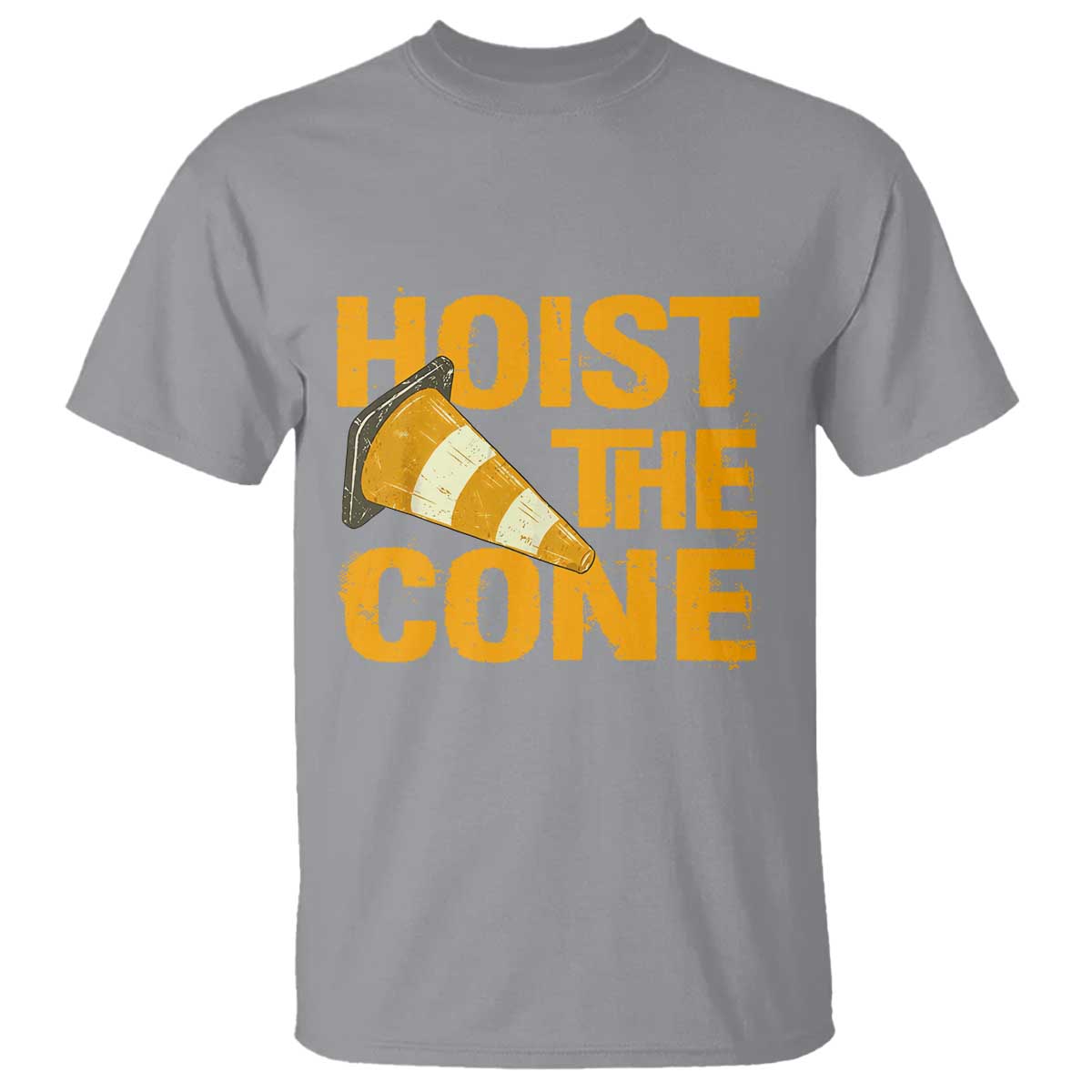 Vintage Hoist The Cone Distressed Graphic T Shirt Funny Sports Meme Baseball Fan Victory Celebration