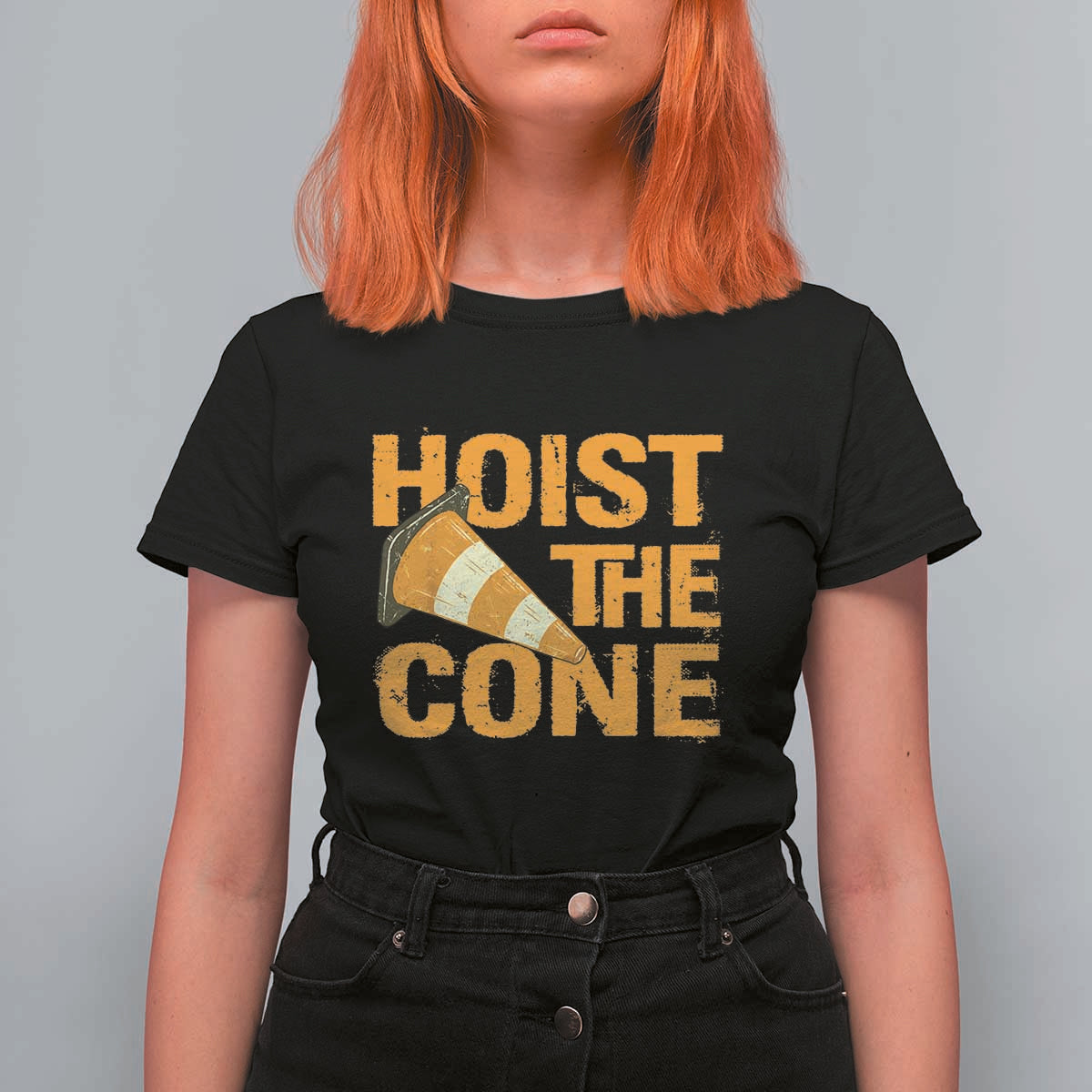 Vintage Hoist The Cone Distressed Graphic T Shirt For Women Funny Sports Meme Baseball Fan Victory Celebration