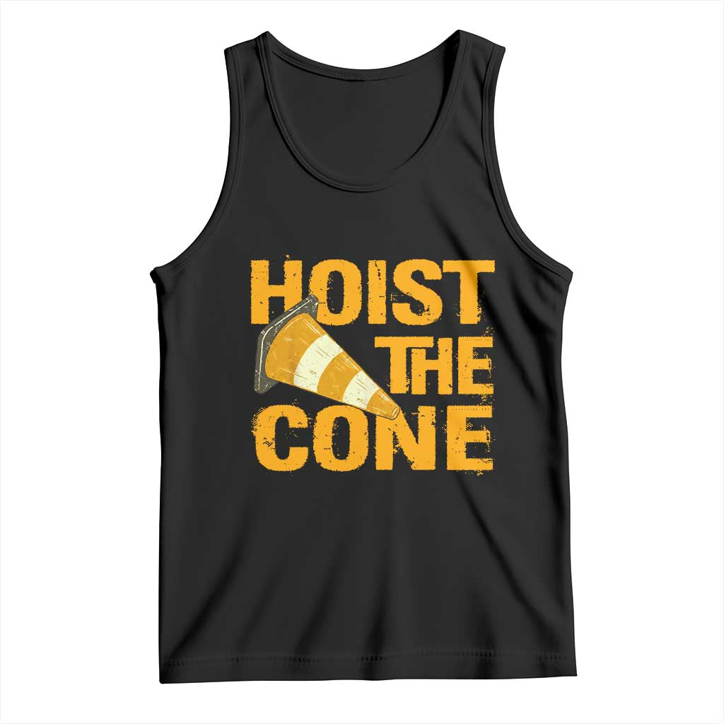 Vintage Hoist The Cone Distressed Graphic Tank Top Funny Sports Meme Baseball Fan Victory Celebration