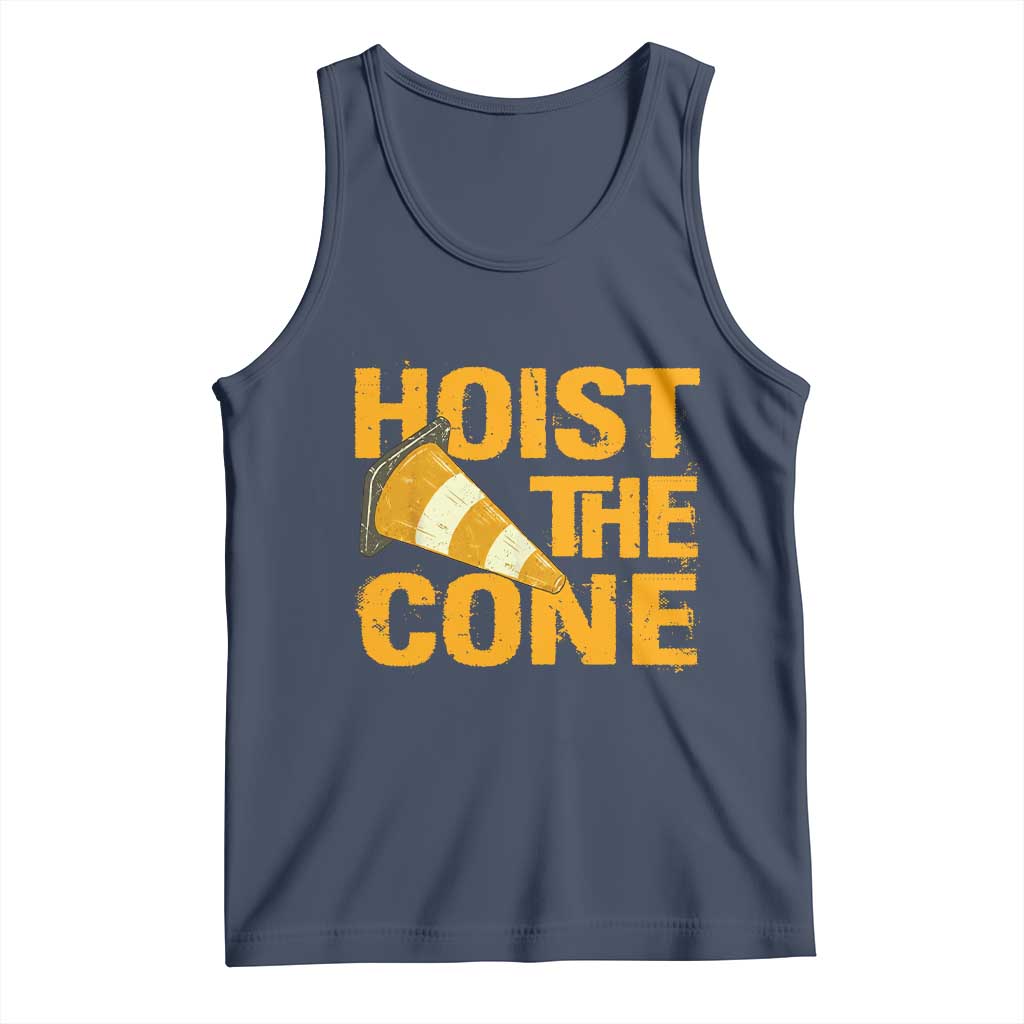 Vintage Hoist The Cone Distressed Graphic Tank Top Funny Sports Meme Baseball Fan Victory Celebration