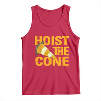 Vintage Hoist The Cone Distressed Graphic Tank Top Funny Sports Meme Baseball Fan Victory Celebration