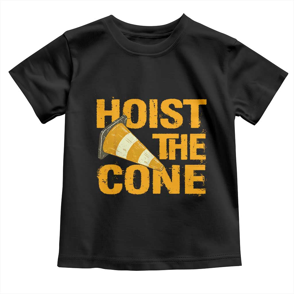 Vintage Hoist The Cone Distressed Graphic Toddler T Shirt Funny Sports Meme Baseball Fan Victory Celebration