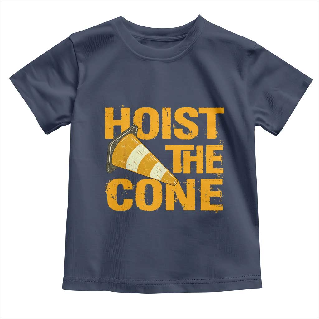 Vintage Hoist The Cone Distressed Graphic Toddler T Shirt Funny Sports Meme Baseball Fan Victory Celebration