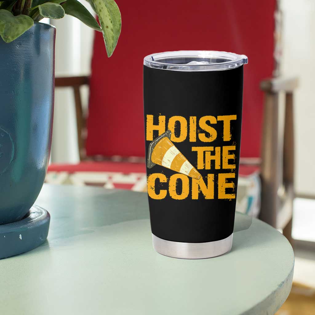 Vintage Hoist The Cone Distressed Graphic Tumbler Cup Funny Sports Meme Baseball Fan Victory Celebration