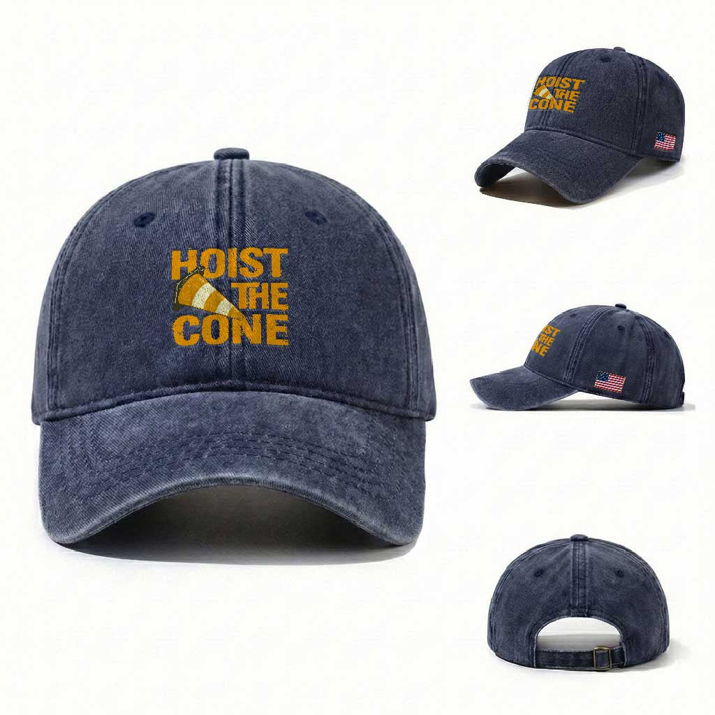 Vintage Hoist The Cone Distressed Graphic Washed Cotton Baseball Cap Funny Sports Meme Baseball Fan Victory Celebration