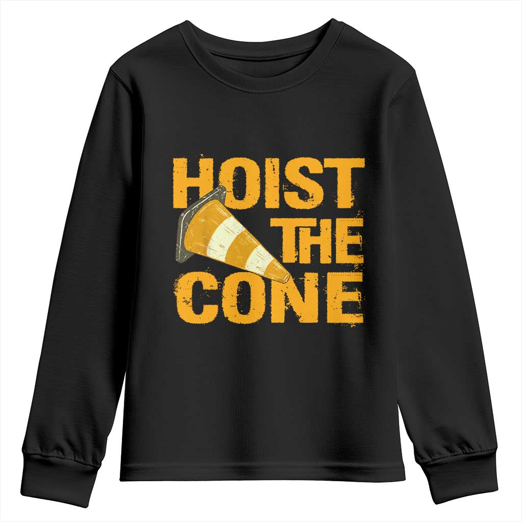 Vintage Hoist The Cone Distressed Graphic Youth Sweatshirt Funny Sports Meme Baseball Fan Victory Celebration
