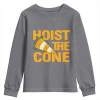 Vintage Hoist The Cone Distressed Graphic Youth Sweatshirt Funny Sports Meme Baseball Fan Victory Celebration
