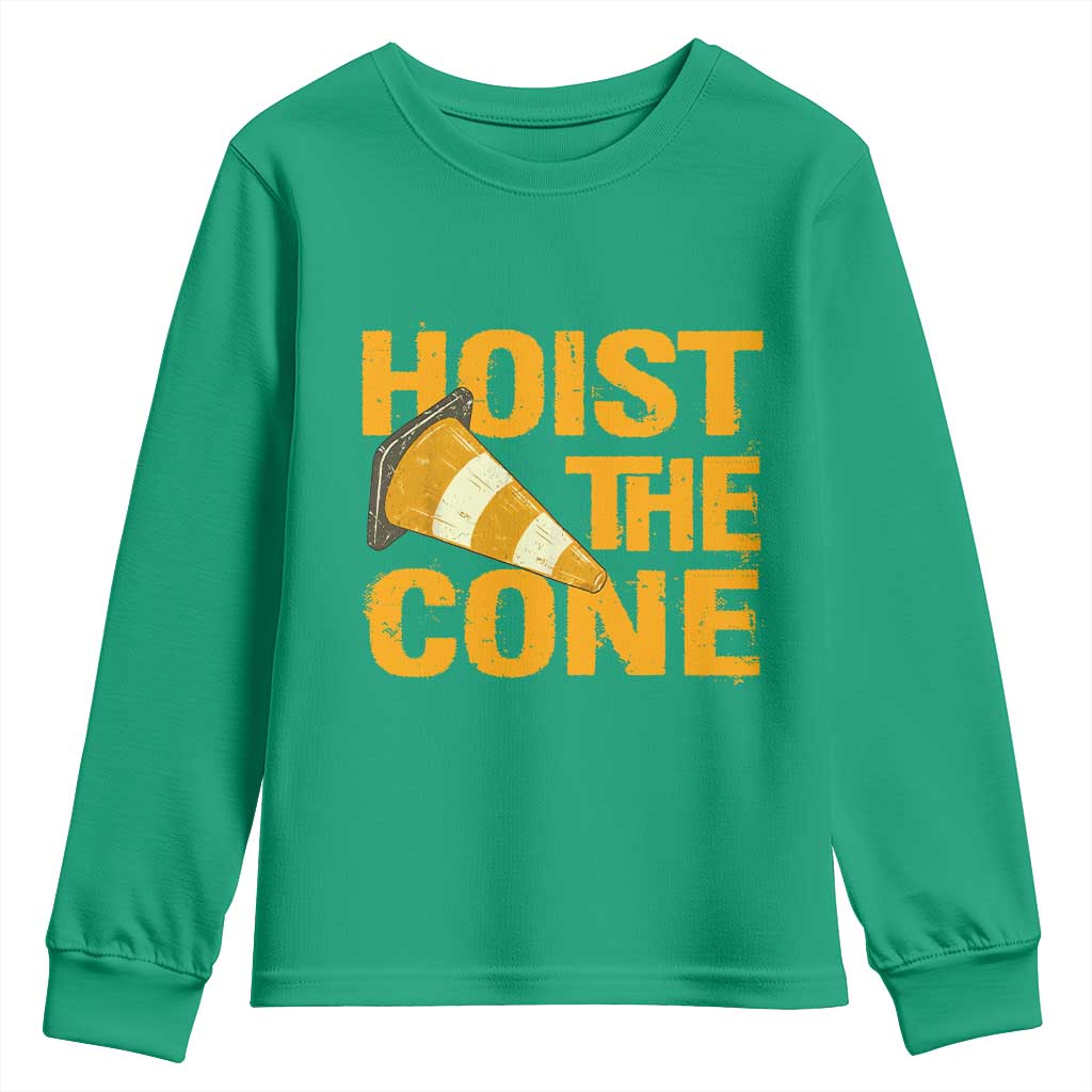 Vintage Hoist The Cone Distressed Graphic Youth Sweatshirt Funny Sports Meme Baseball Fan Victory Celebration