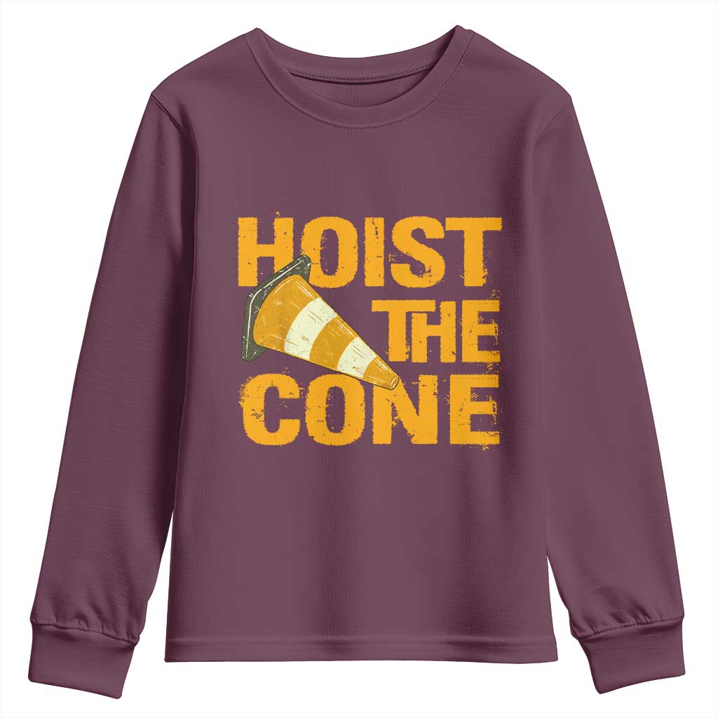 Vintage Hoist The Cone Distressed Graphic Youth Sweatshirt Funny Sports Meme Baseball Fan Victory Celebration