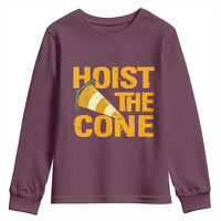 Vintage Hoist The Cone Distressed Graphic Youth Sweatshirt Funny Sports Meme Baseball Fan Victory Celebration