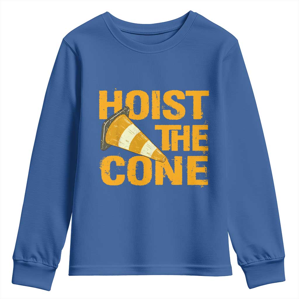 Vintage Hoist The Cone Distressed Graphic Youth Sweatshirt Funny Sports Meme Baseball Fan Victory Celebration