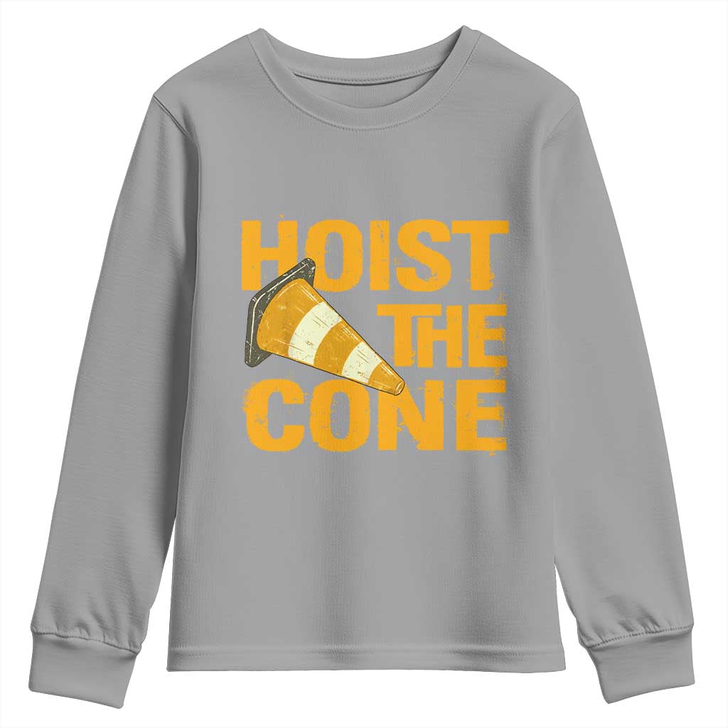 Vintage Hoist The Cone Distressed Graphic Youth Sweatshirt Funny Sports Meme Baseball Fan Victory Celebration