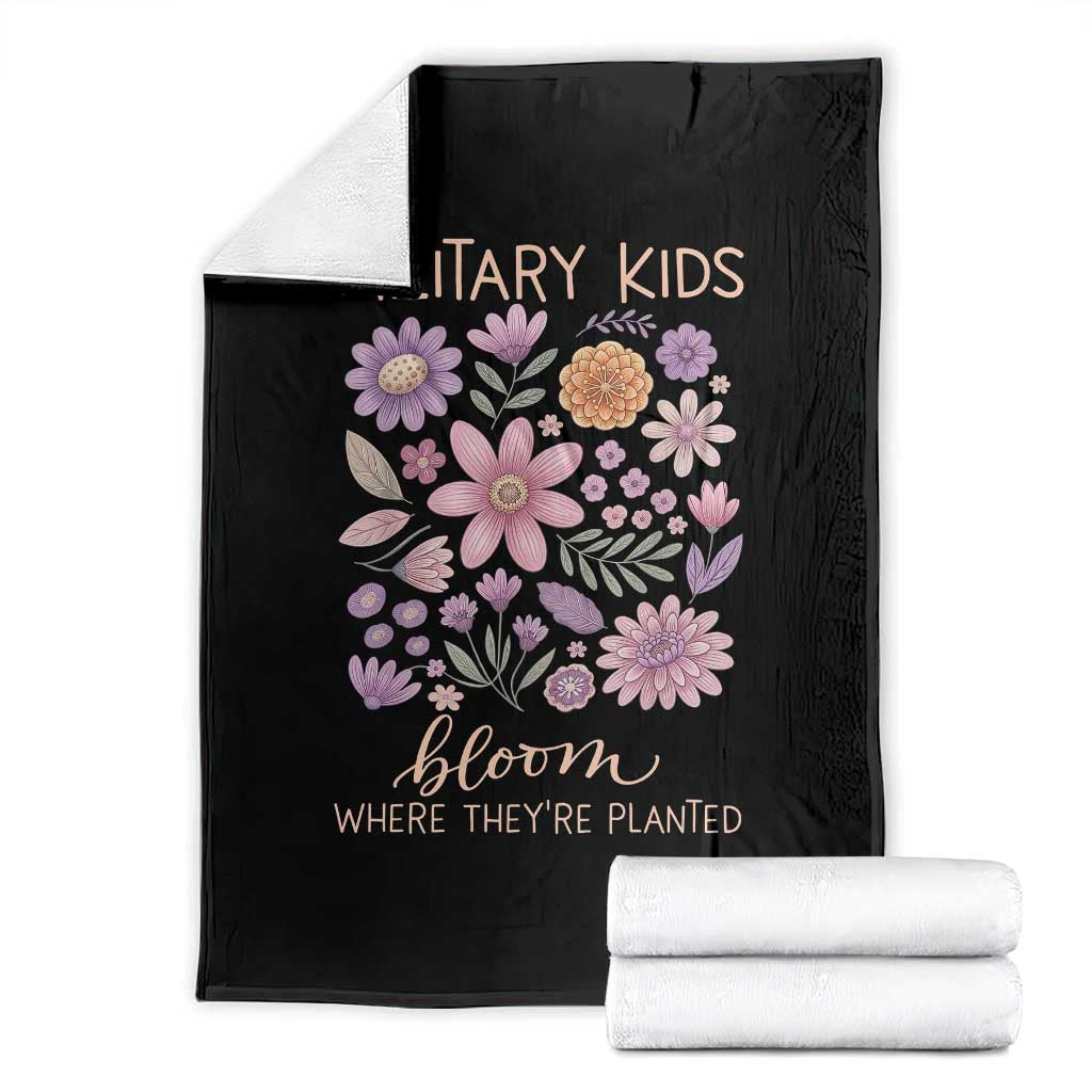 Military Kids Bloom Where They are Planted Throw Blanket Purple Up Month of the Military Child Floral Empowerment