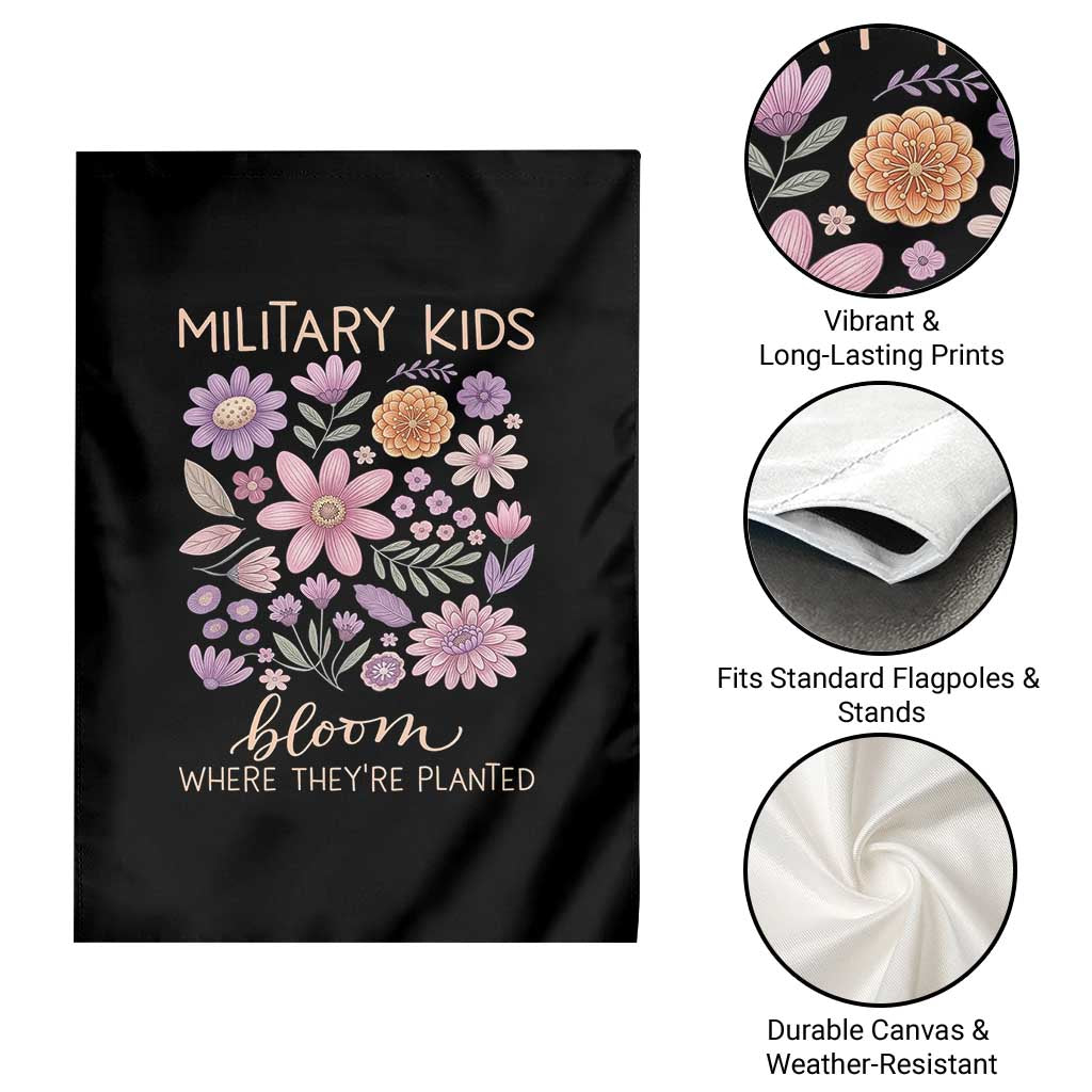 Military Kids Bloom Where They are Planted Garden Flag Purple Up Month of the Military Child Floral Empowerment