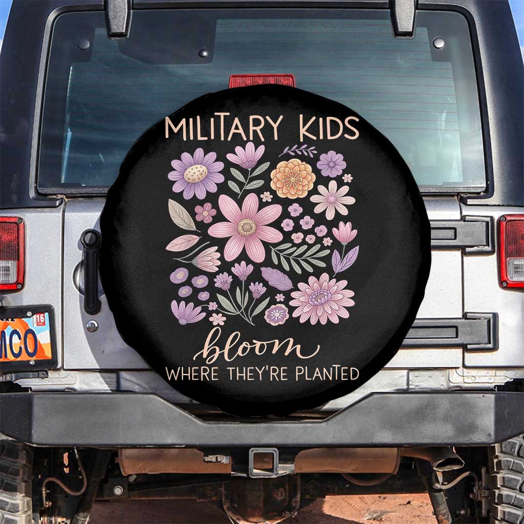 Military Kids Bloom Where They are Planted Spare Tire Cover Purple Up Month of the Military Child Floral Empowerment