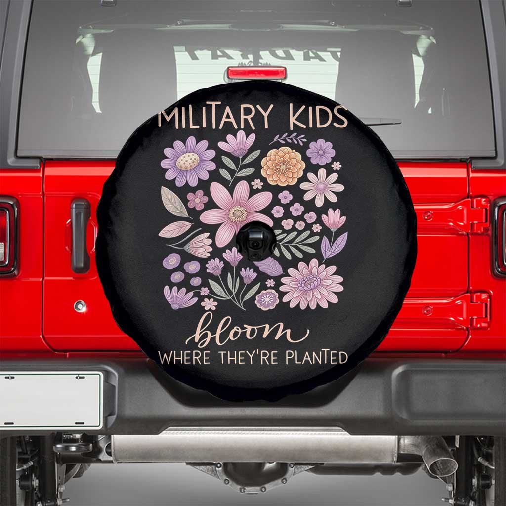 Military Kids Bloom Where They are Planted Spare Tire Cover Purple Up Month of the Military Child Floral Empowerment