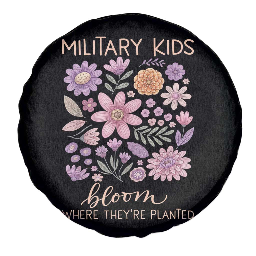 Military Kids Bloom Where They are Planted Spare Tire Cover Purple Up Month of the Military Child Floral Empowerment