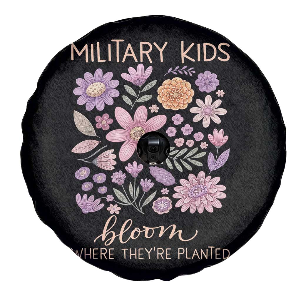 Military Kids Bloom Where They are Planted Spare Tire Cover Purple Up Month of the Military Child Floral Empowerment