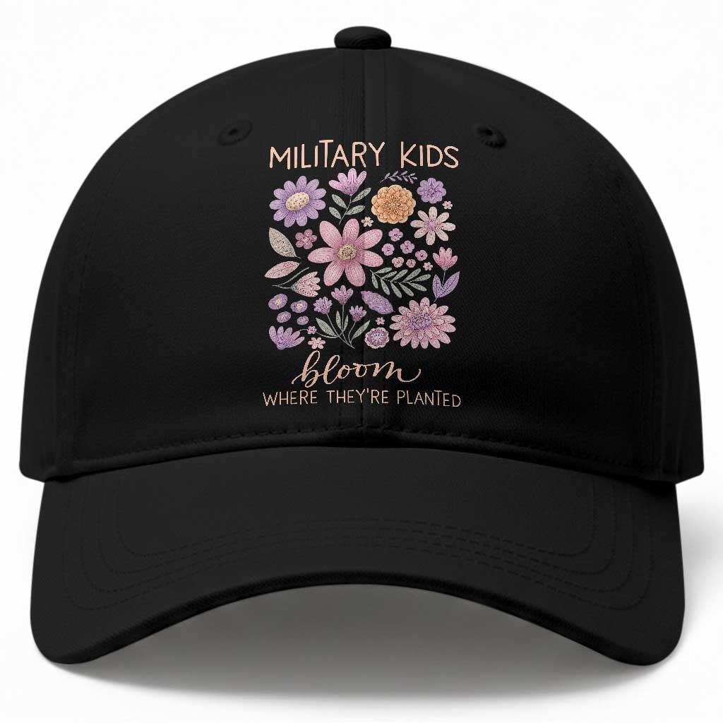 Military Kids Bloom Where They are Planted Baseball Cap Purple Up Month of the Military Child Floral Empowerment