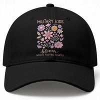 Military Kids Bloom Where They are Planted Baseball Cap Purple Up Month of the Military Child Floral Empowerment