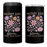 Military Kids Bloom Where They are Planted 4 in 1 Can Cooler Tumbler Purple Up Month of the Military Child Floral Empowerment