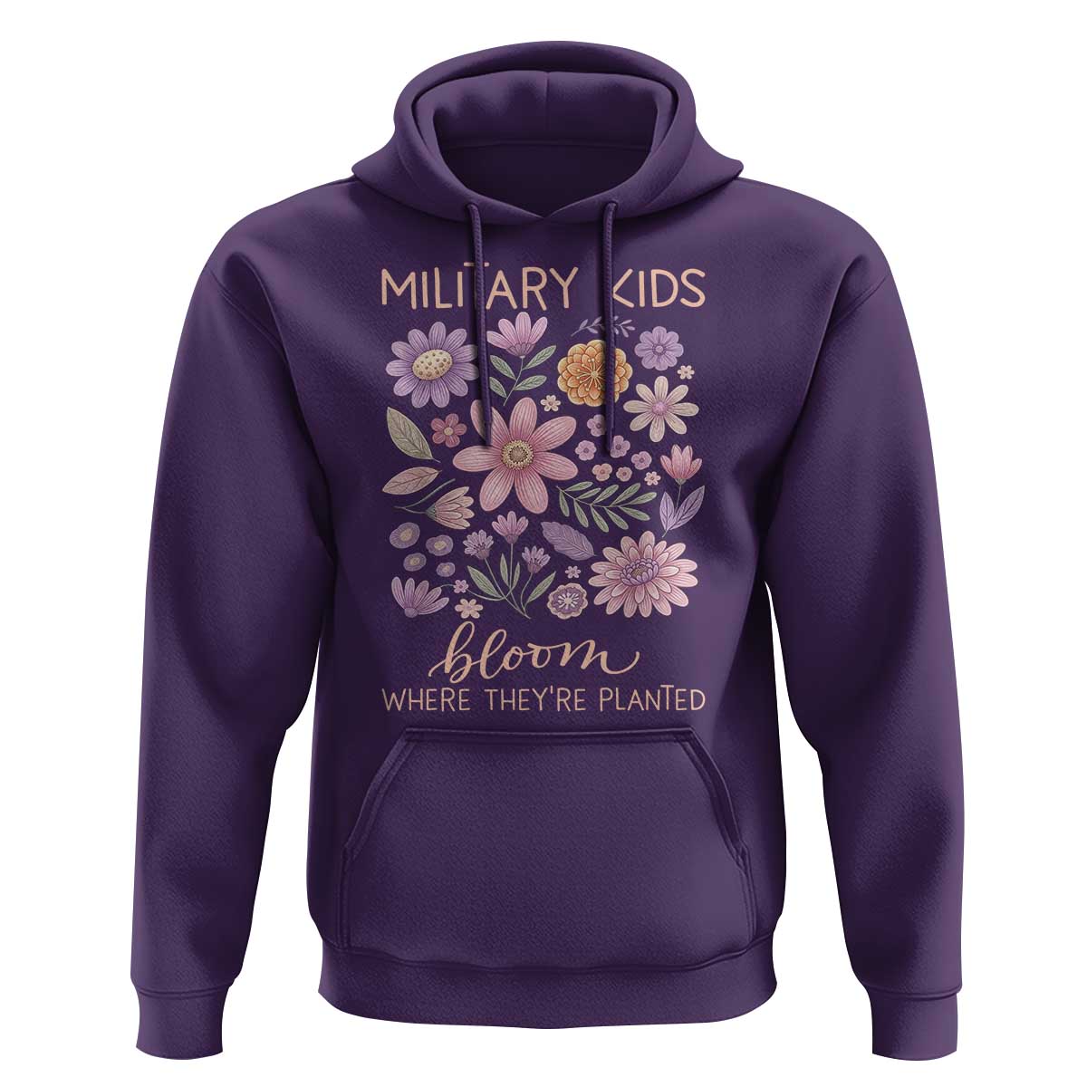Military Kids Bloom Where They are Planted Hoodie Purple Up Month of the Military Child Floral Empowerment