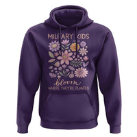 Military Kids Bloom Where They are Planted Hoodie Purple Up Month of the Military Child Floral Empowerment