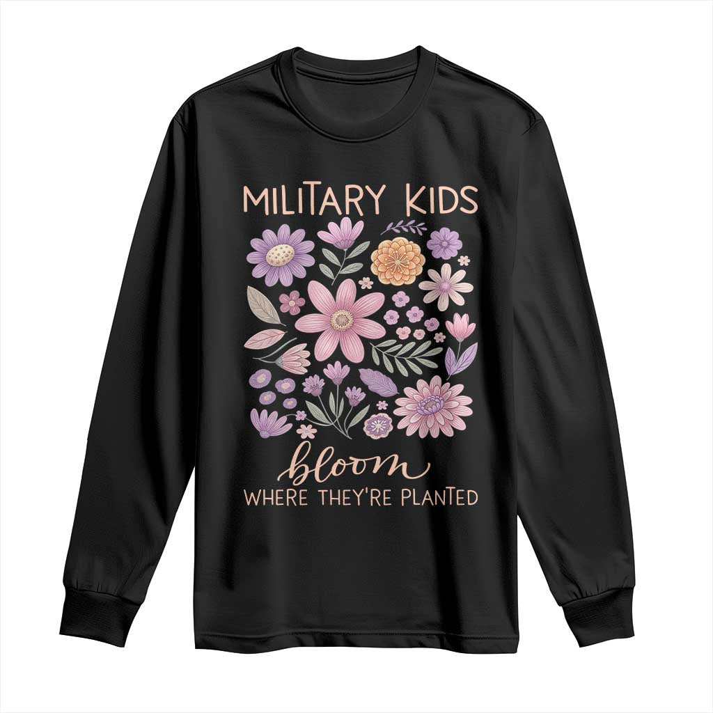 Military Kids Bloom Where They are Planted Long Sleeve Shirt Purple Up Month of the Military Child Floral Empowerment