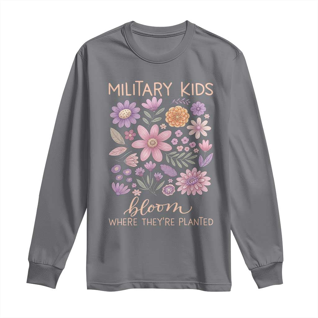 Military Kids Bloom Where They are Planted Long Sleeve Shirt Purple Up Month of the Military Child Floral Empowerment