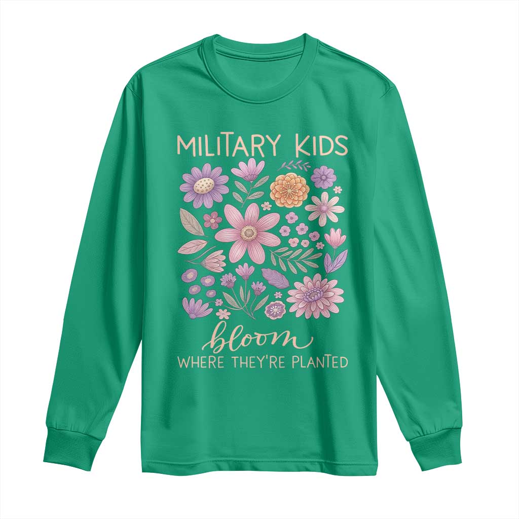 Military Kids Bloom Where They are Planted Long Sleeve Shirt Purple Up Month of the Military Child Floral Empowerment