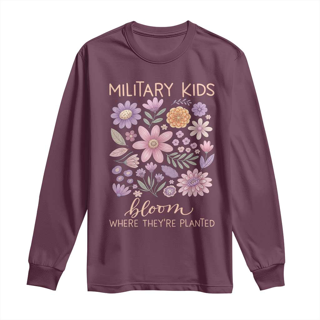 Military Kids Bloom Where They are Planted Long Sleeve Shirt Purple Up Month of the Military Child Floral Empowerment