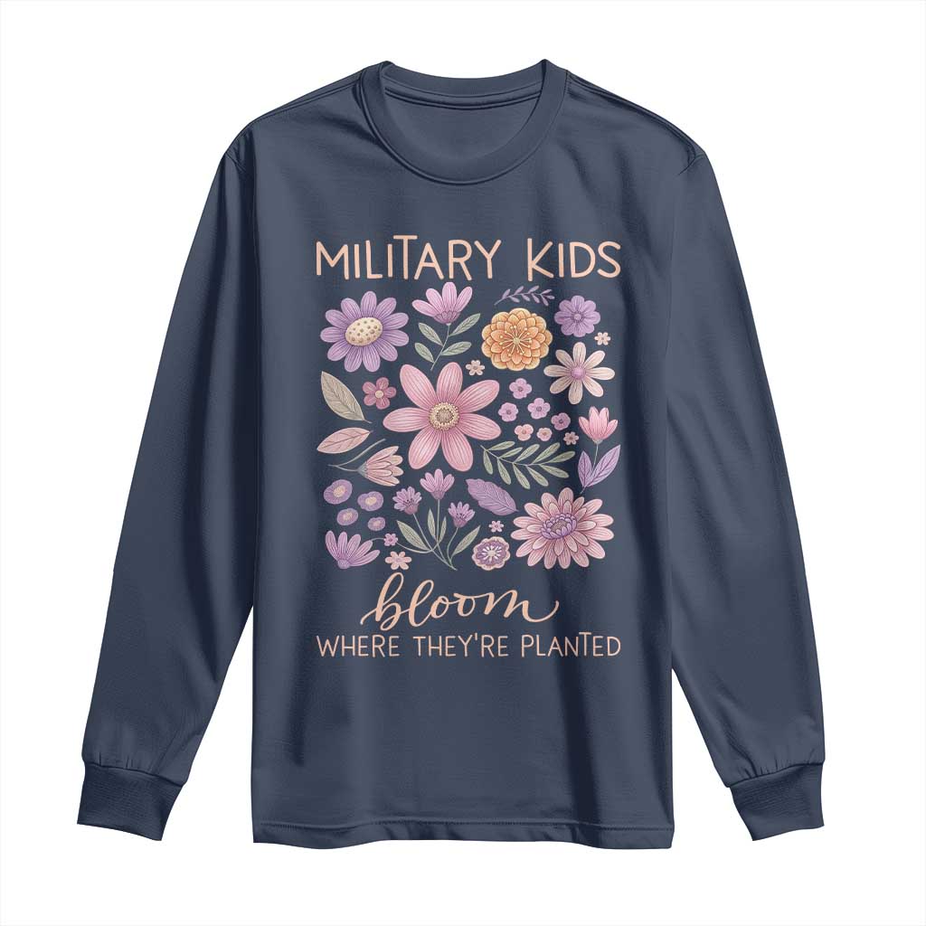 Military Kids Bloom Where They are Planted Long Sleeve Shirt Purple Up Month of the Military Child Floral Empowerment
