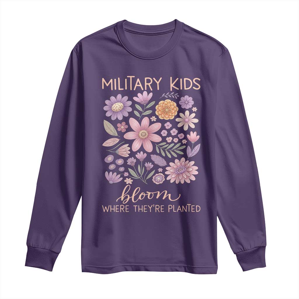 Military Kids Bloom Where They are Planted Long Sleeve Shirt Purple Up Month of the Military Child Floral Empowerment