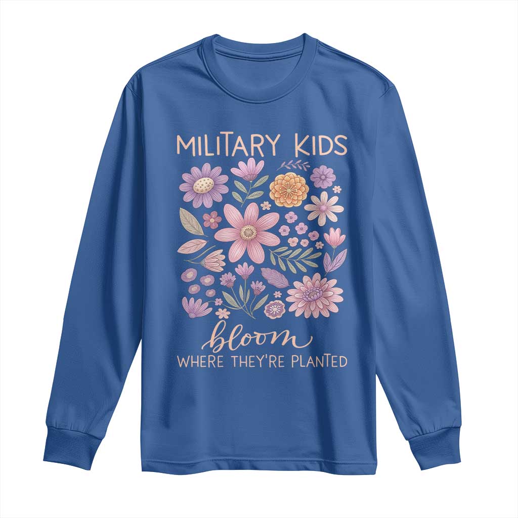 Military Kids Bloom Where They are Planted Long Sleeve Shirt Purple Up Month of the Military Child Floral Empowerment