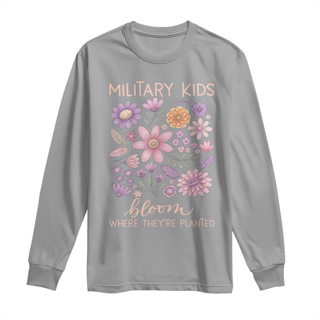 Military Kids Bloom Where They are Planted Long Sleeve Shirt Purple Up Month of the Military Child Floral Empowerment